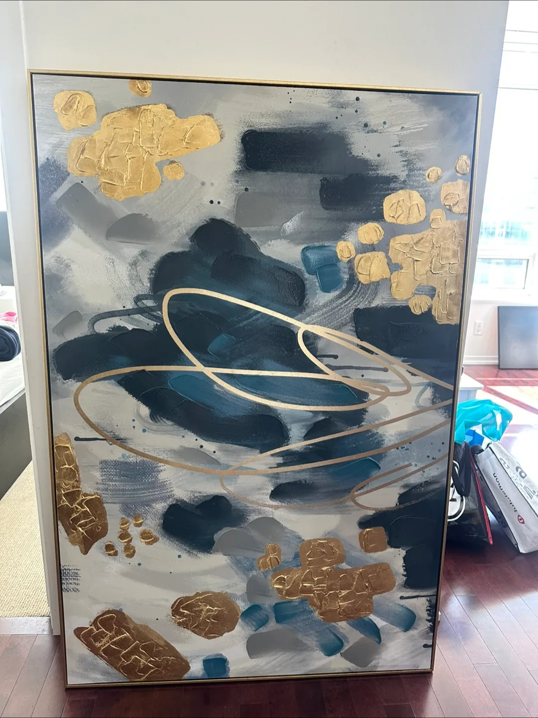 Abstract Wall Art with Gold Accents
