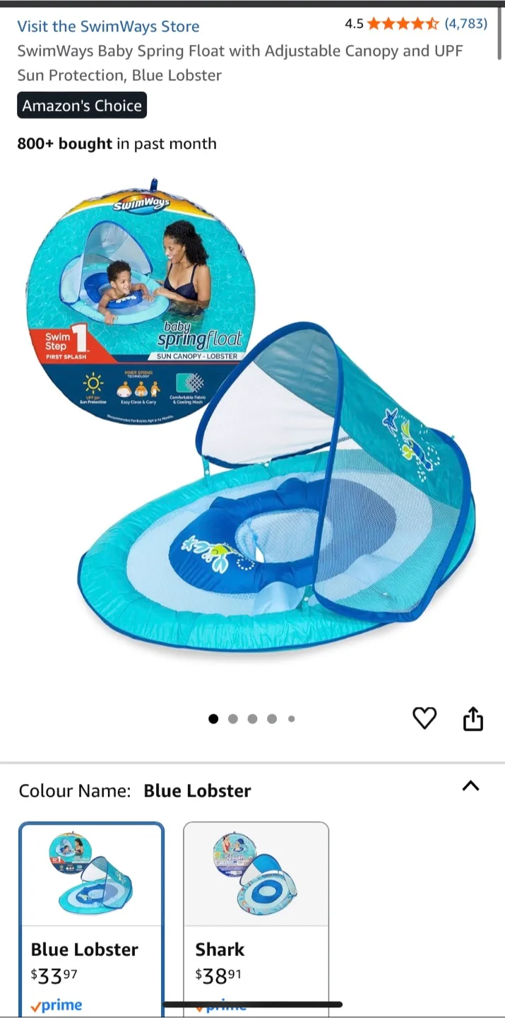 SwimWays Baby Spring Float Sun Canopy - Blue Lobster image indicator(2)