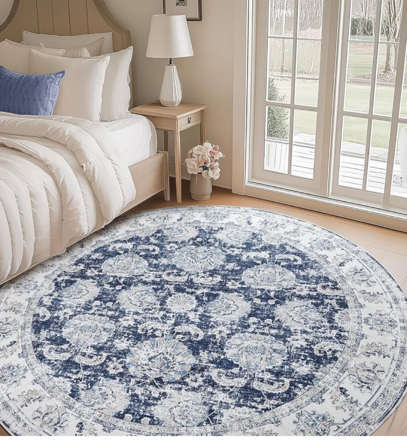 JINCHAN 7ft Round Area Rug - Distressed Dark Blue thumbnail