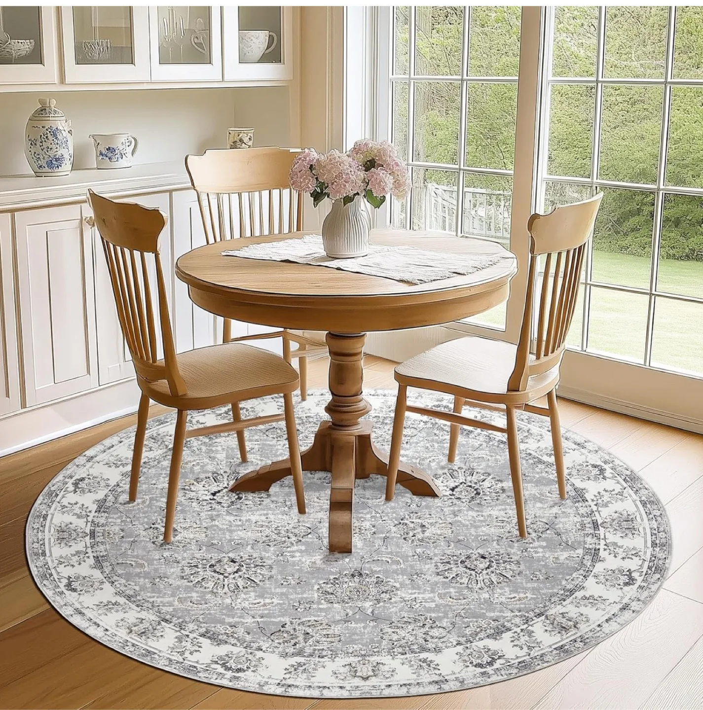 Grey Floral Area Rug - Wipe Clean, Machine Washable thumbnail