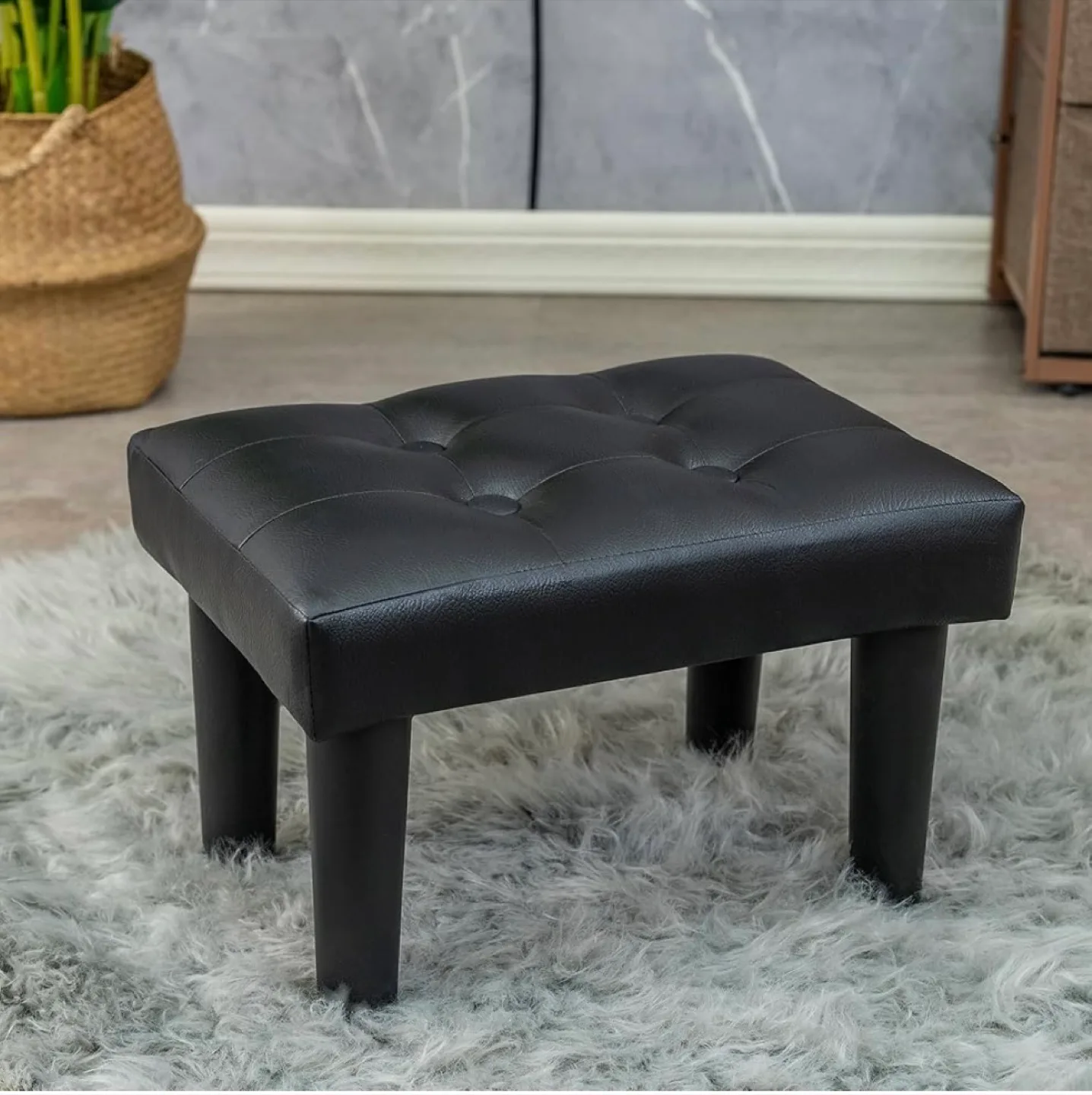 Black Faux Leather Ottoman Foot Rest Stool thumbnail