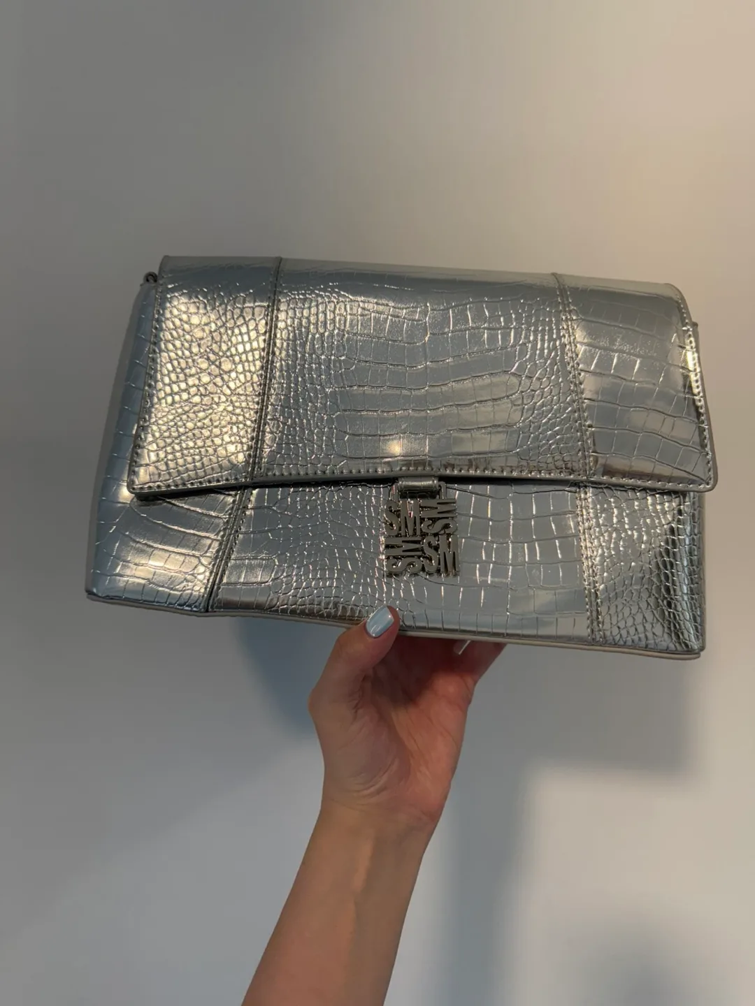 Steve Maden Silver Croc Embossed Chain Bag thumbnail