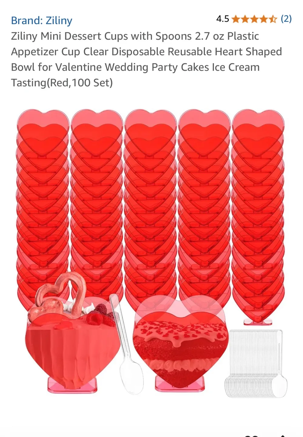 Ziliny Mini Heart Dessert Cups w/ Spoons (100 Set) thumbnail