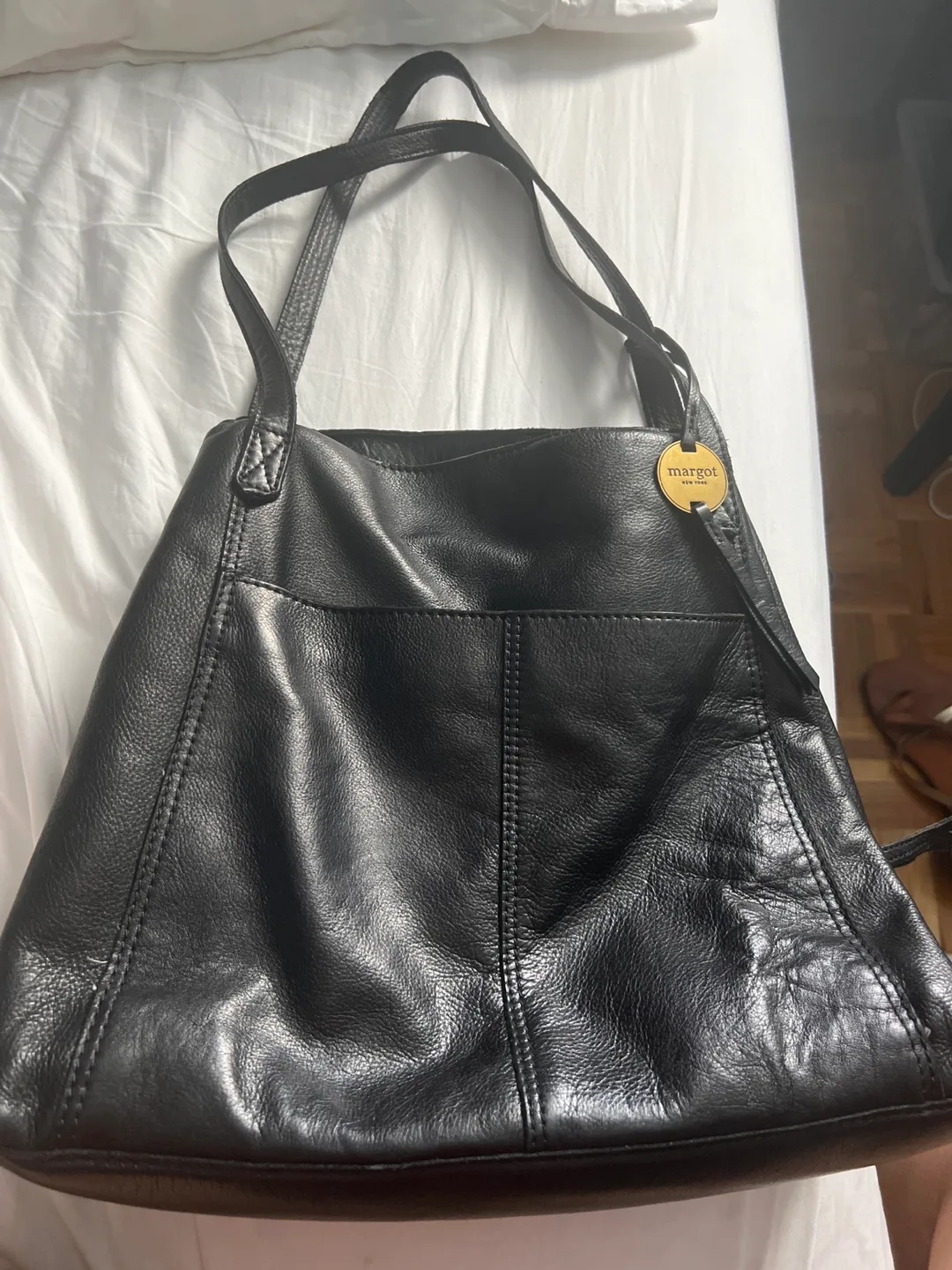 Margot New York Black Leather Tote Bag thumbnail