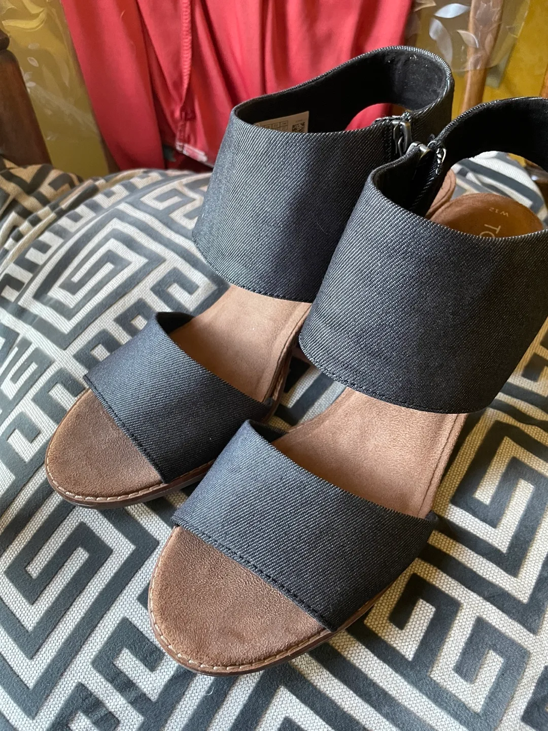 TOMS Black Woven Heeled Sandals - Size 12 thumbnail