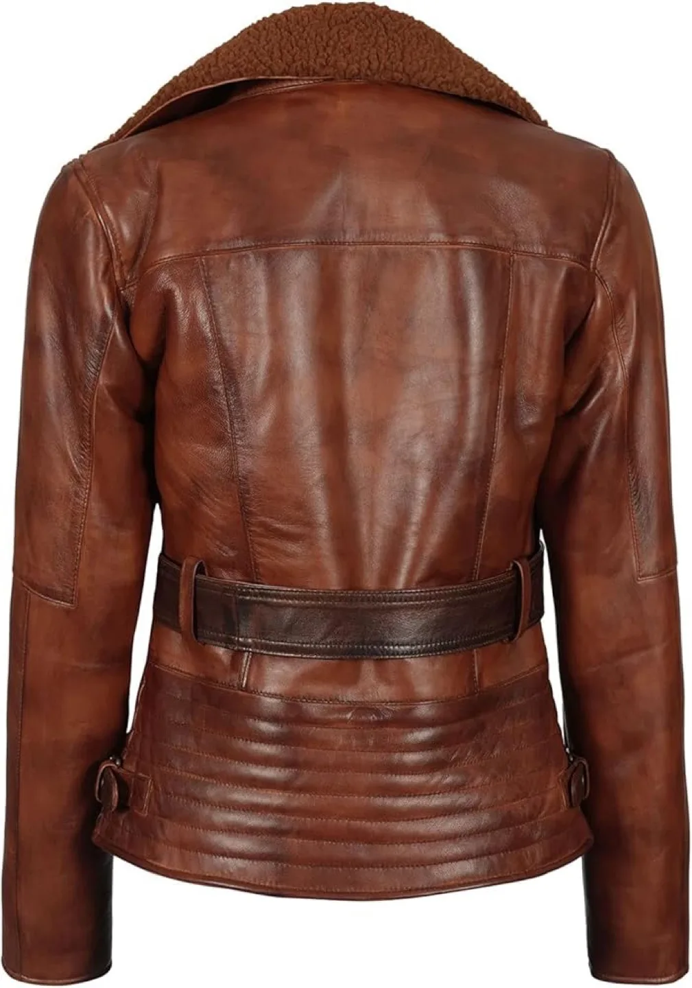Brand New Women's Brown Genuine Leather Jacket Belted-M image indicator(2)