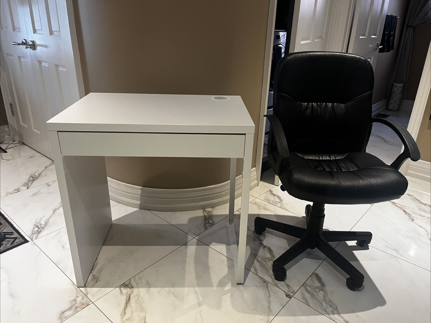 White Desk with leather swivel chair