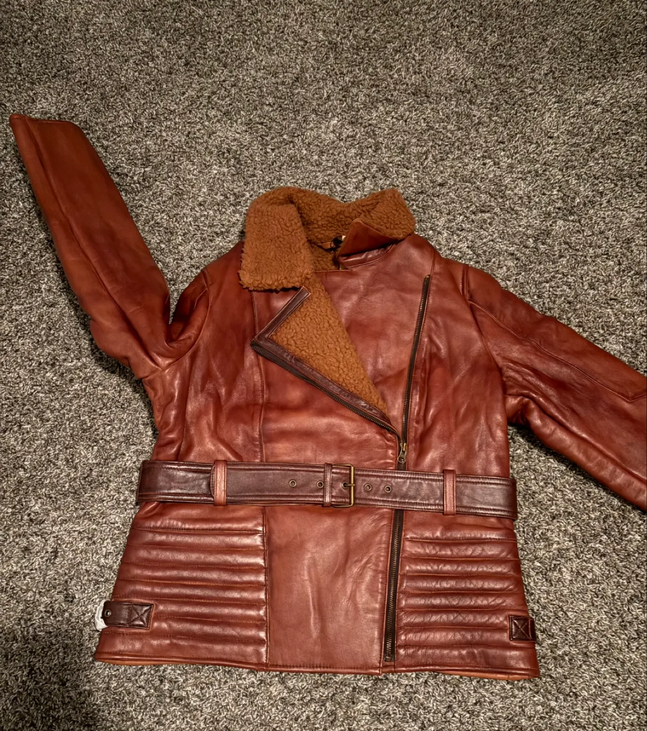 Brand New Women's Brown Genuine Leather Jacket Belted-M image indicator(5)