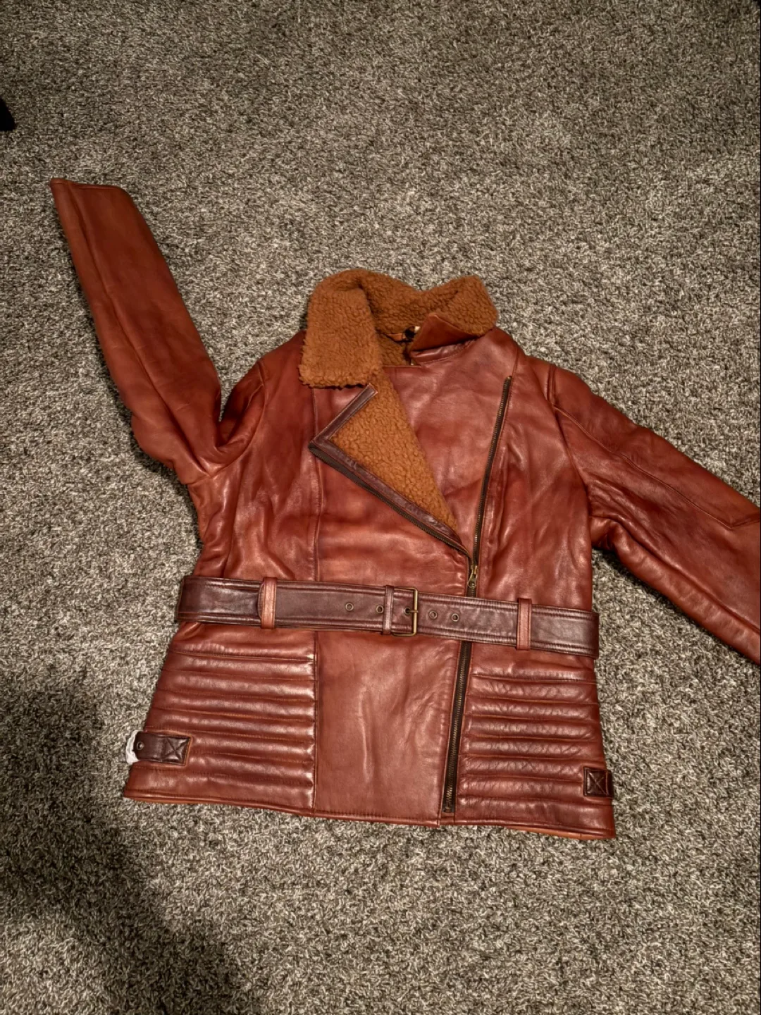 Brand New Women's Brown Genuine Leather Jacket Belted-M image indicator(4)