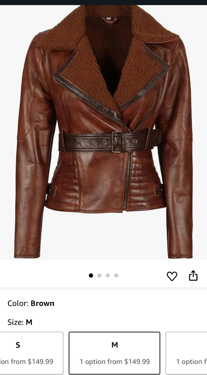 Brand New Women's Brown Genuine Leather Jacket Belted-M image indicator(7)