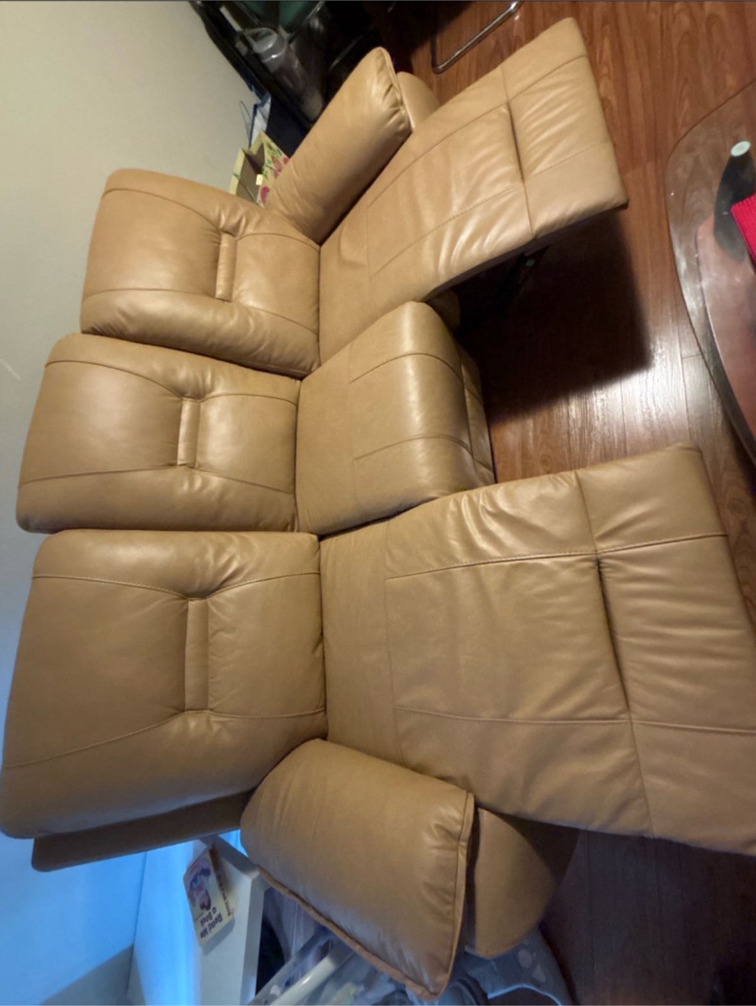 Real Leather Recliner Sofa - Birch Beige - photo 2