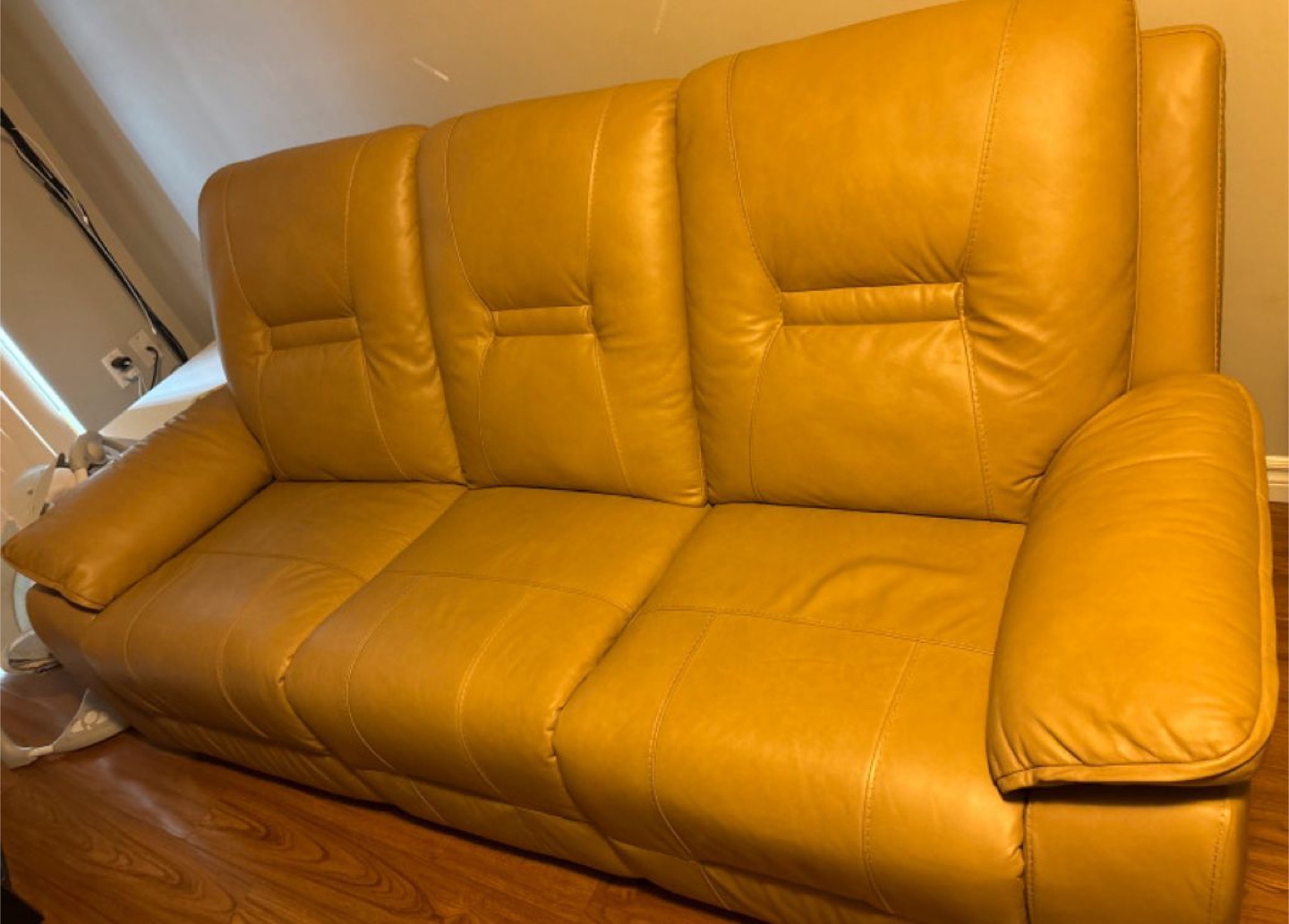 Real Leather Recliner Sofa - Birch Beige - photo 4