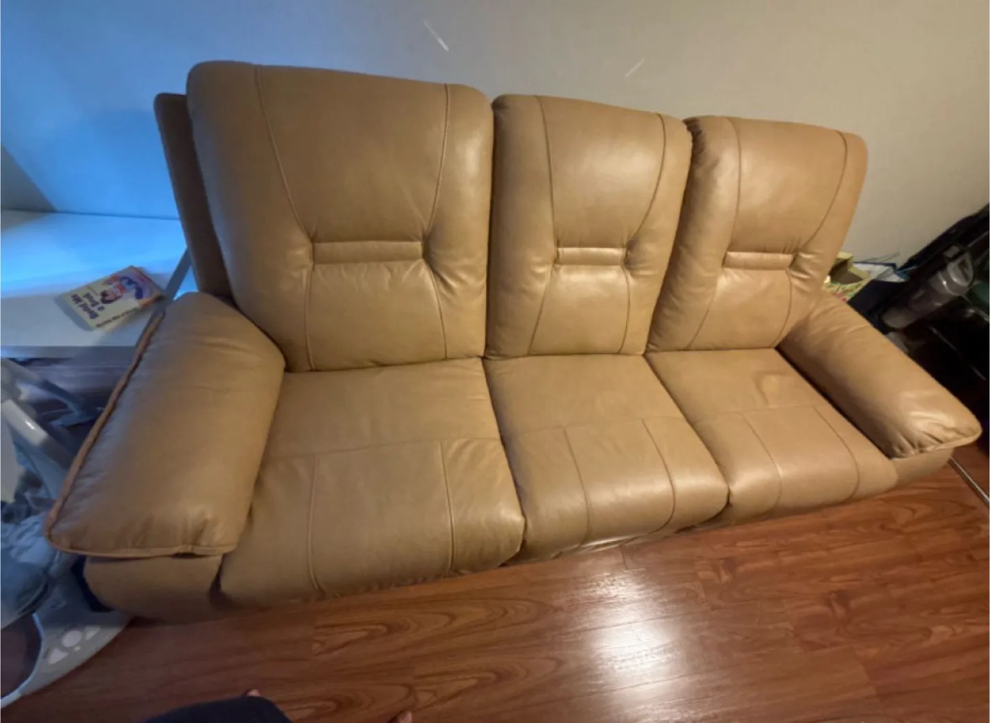 Real Leather Recliner Sofa - Birch Beige thumbnail
