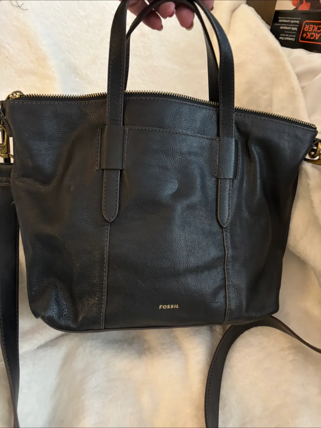Fossil Black Leather Handbag w/removable strap thumbnail