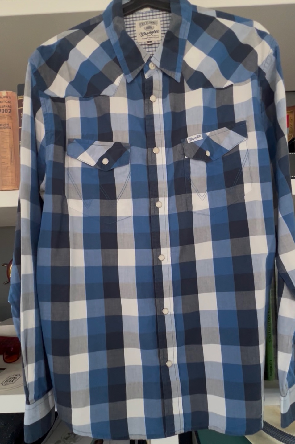 Wrangler Blue Plaid Button-Up Shirt - Size L - photo 3
