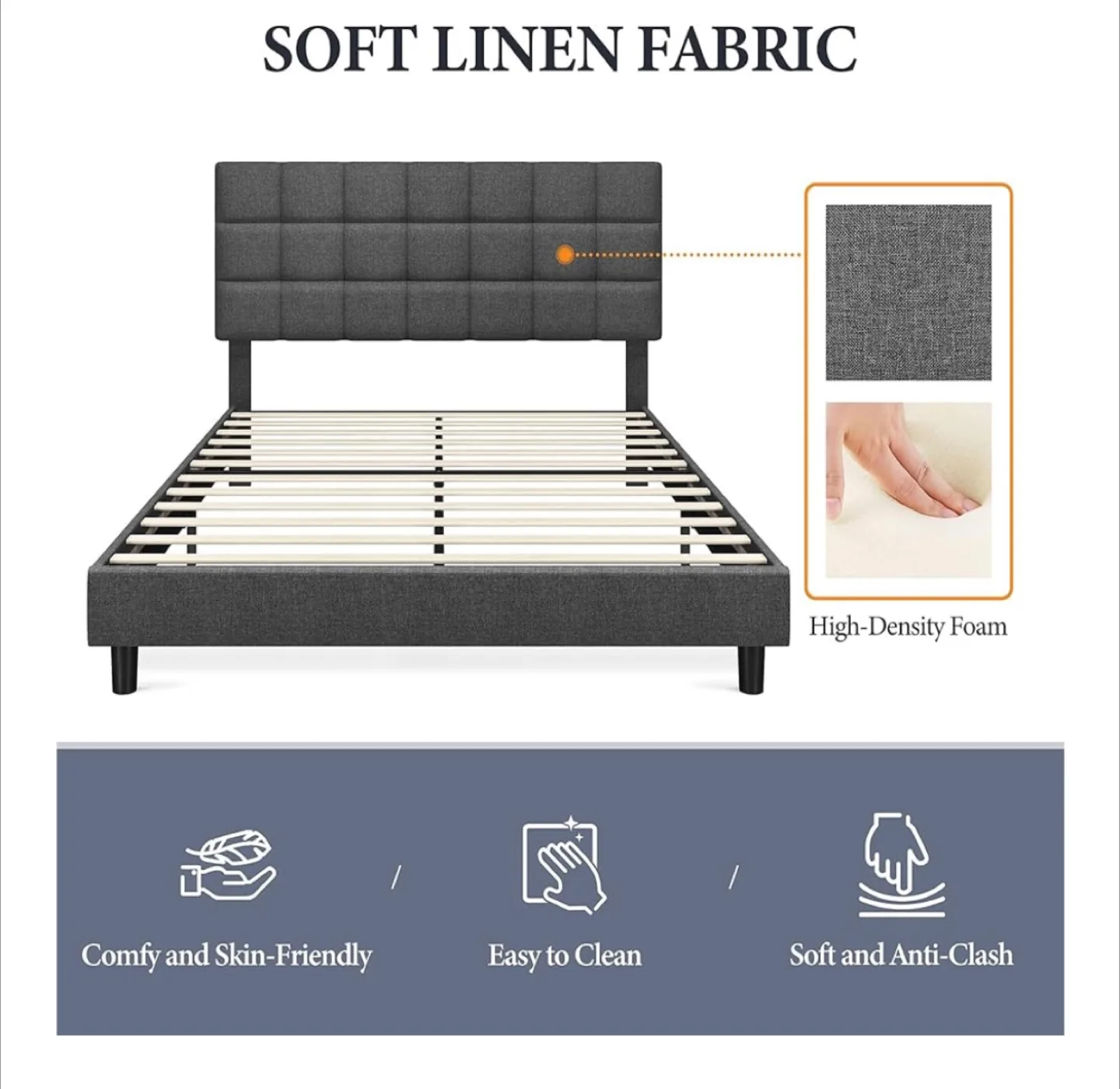 Queen Size Yaheetech Upholstered Dark Grey Bed Frame image indicator(2)