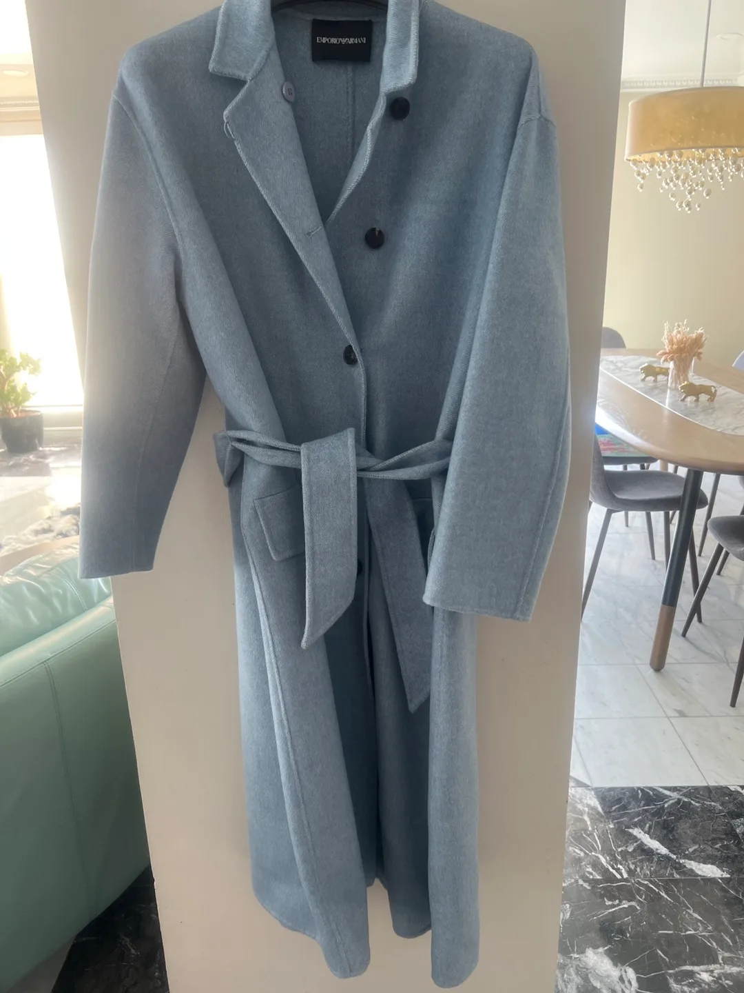 Emporio Armani Wool Blend Belted Coat - Light Blue thumbnail