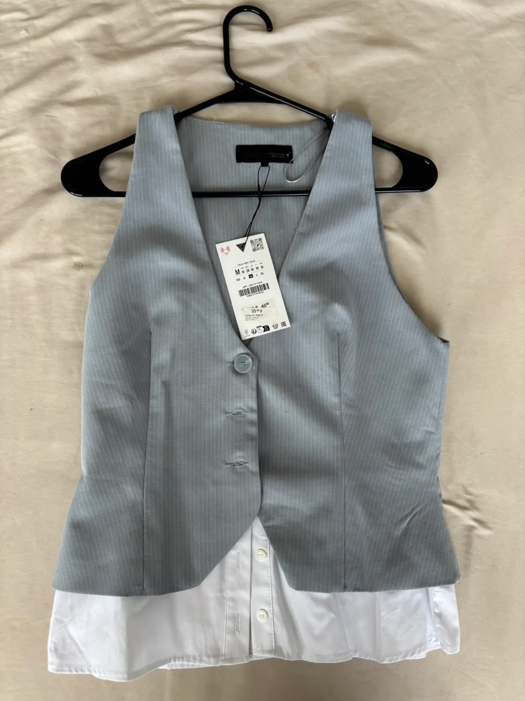 Zara Grey Striped Vest, Size M thumbnail