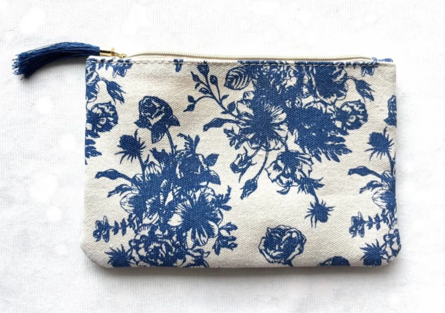 Blue & White Floral Canvas Cosmetic Case, New/Never Used image indicator(3)