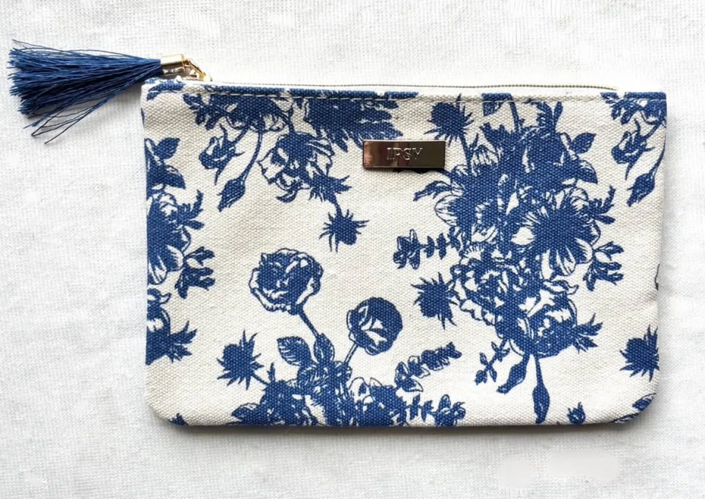 Blue & White Floral Canvas Cosmetic Case, New/Never Used image indicator(2)