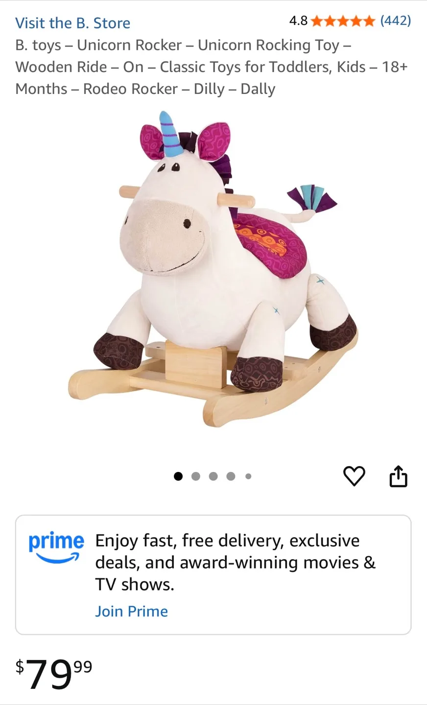 New! Unicorn Wooden Rocking Toy, by B. toys image indicator(3)