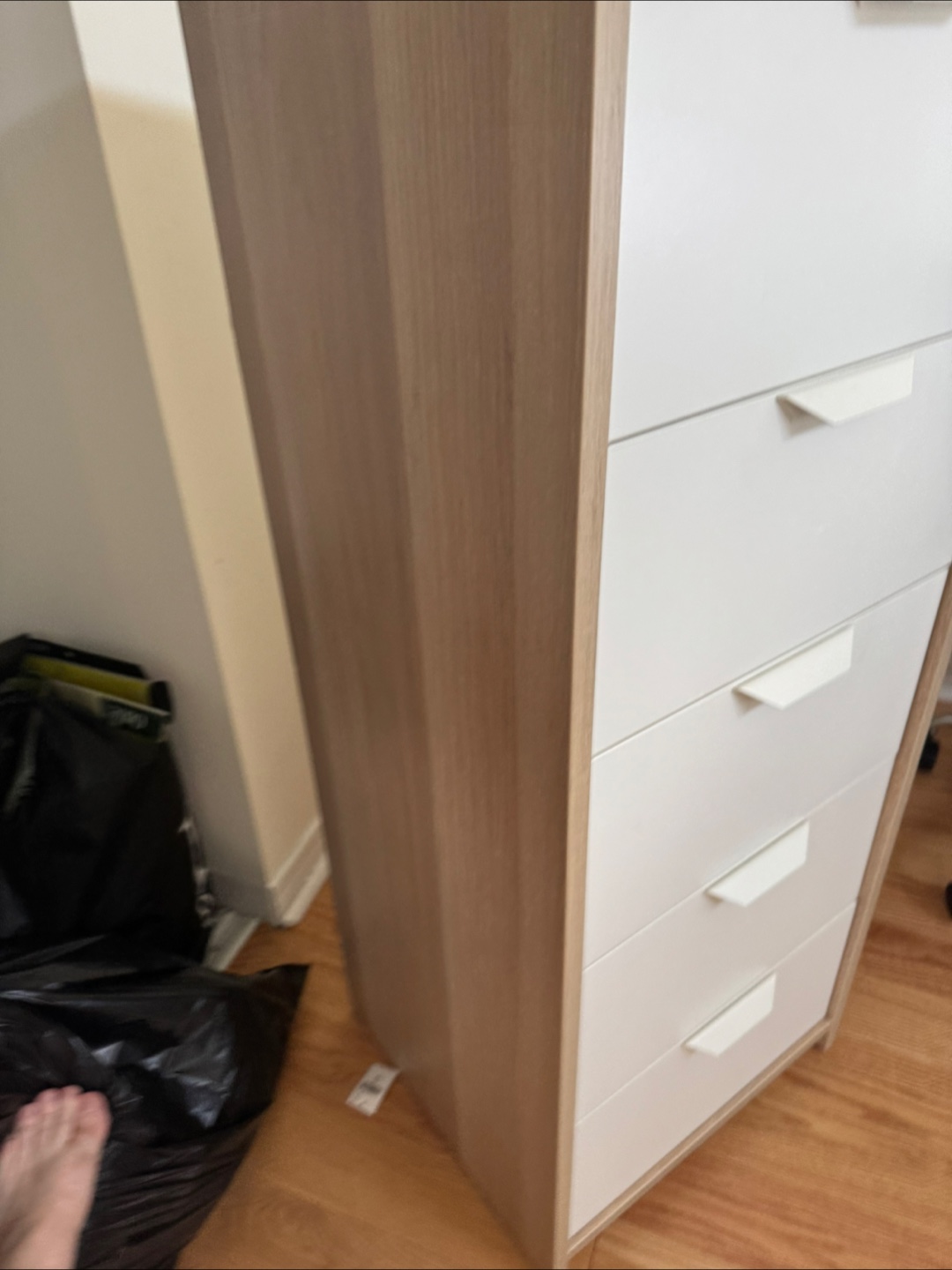 Tall White & Wood 5-Drawer Dresser