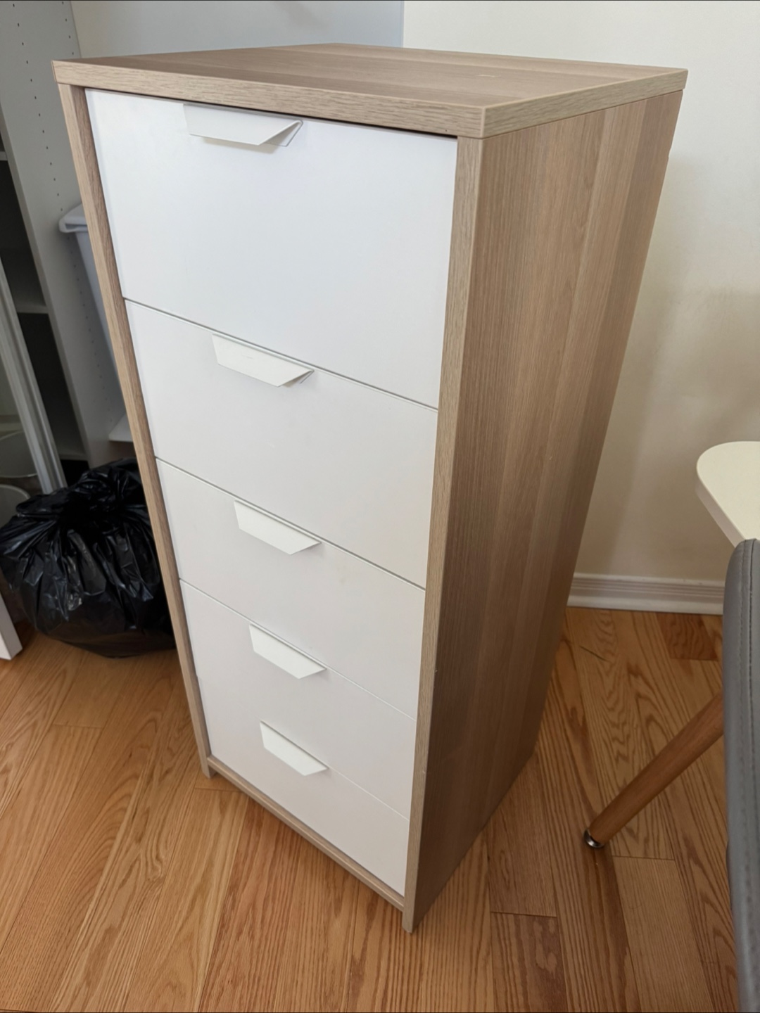 Tall White & Wood 5-Drawer Dresser - photo 2