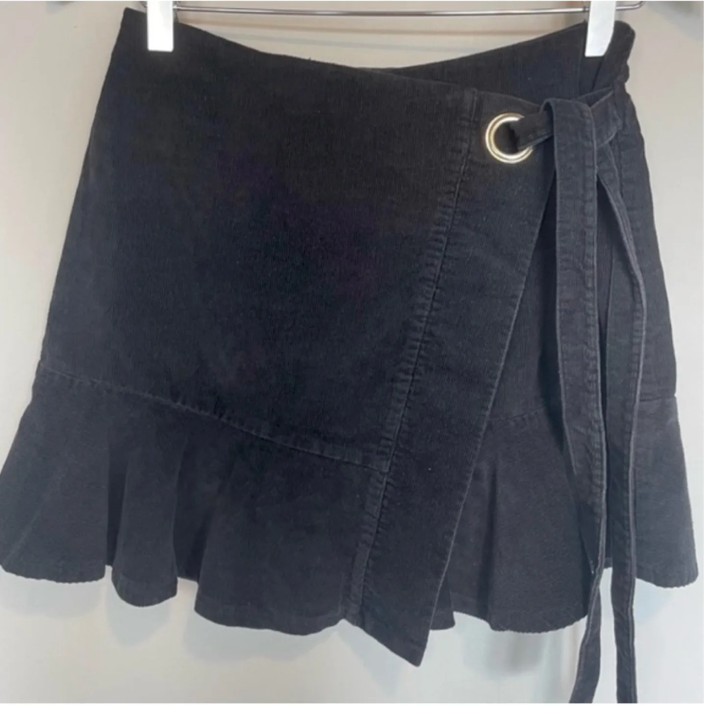 Black Corduroy Tie Wrap Mini Skirt Size Small thumbnail