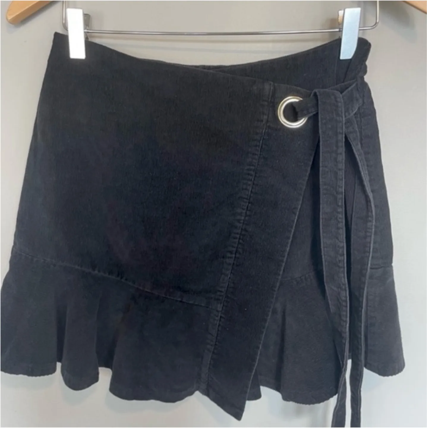 Black Corduroy Tie Wrap Mini Skirt Size Small thumbnail