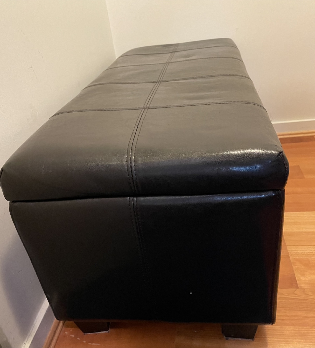 Black Faux Leather Storage Ottoman Bench - photo 3
