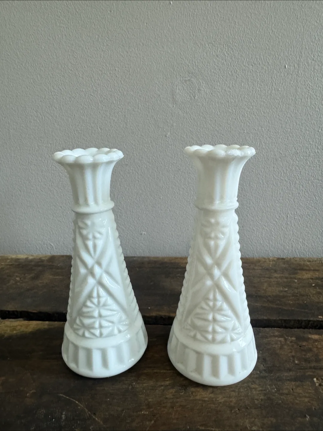 2 Vintage Milk Glass Vase, White thumbnail