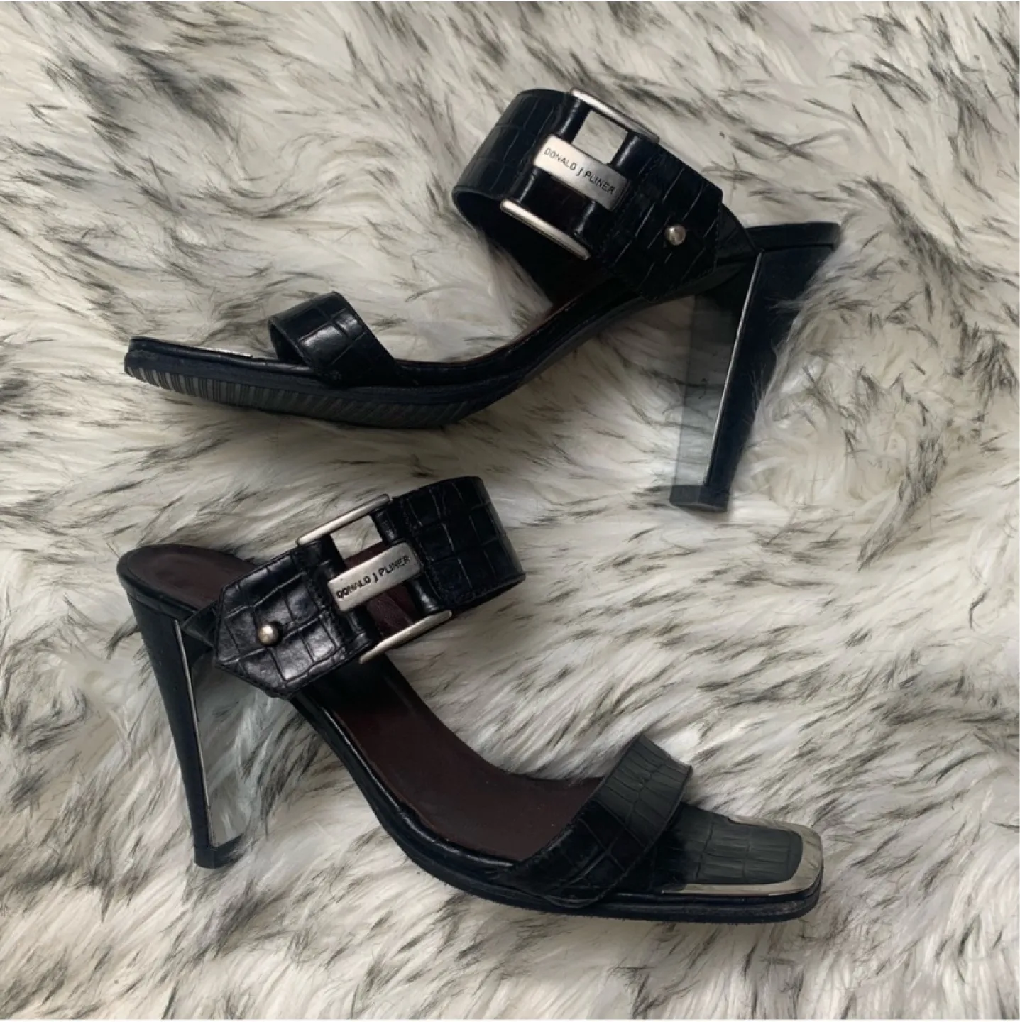 Donald J Pliner square toe buckle heels 6 thumbnail