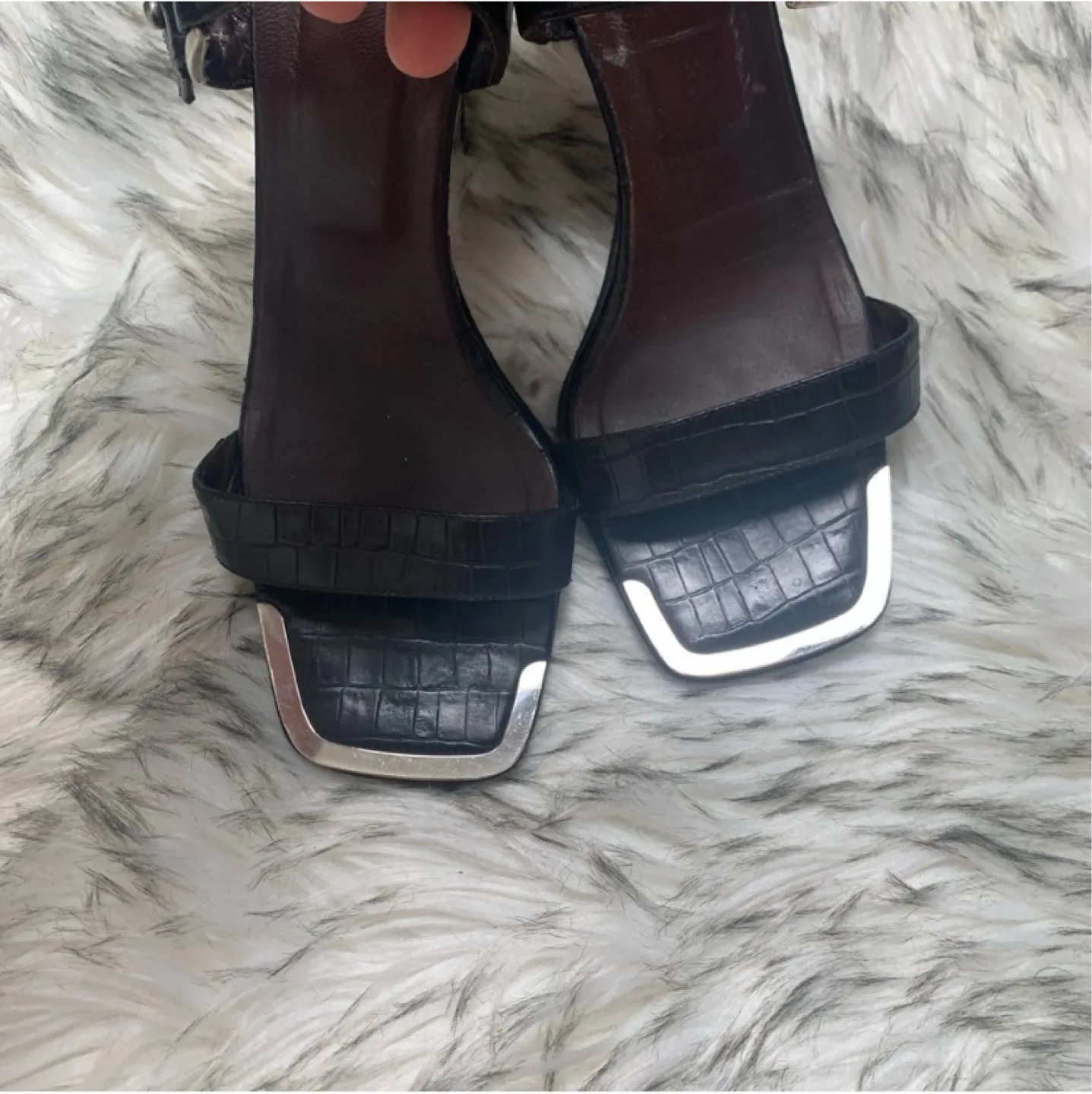 Leather square toe buckle heels 6 image indicator(4)