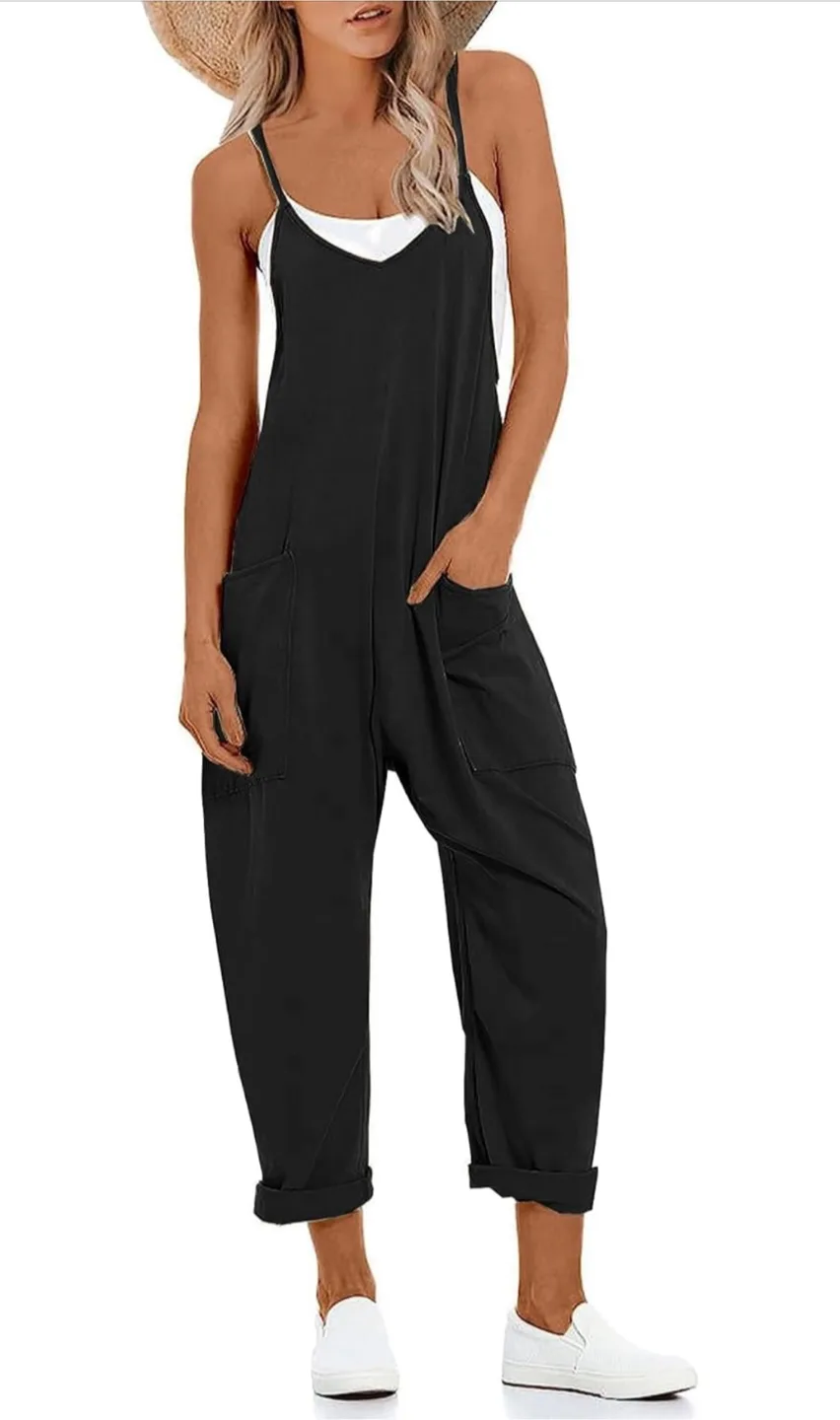 NEW! Black Spaghetti Strap Jumpsuit with Pockets thumbnail