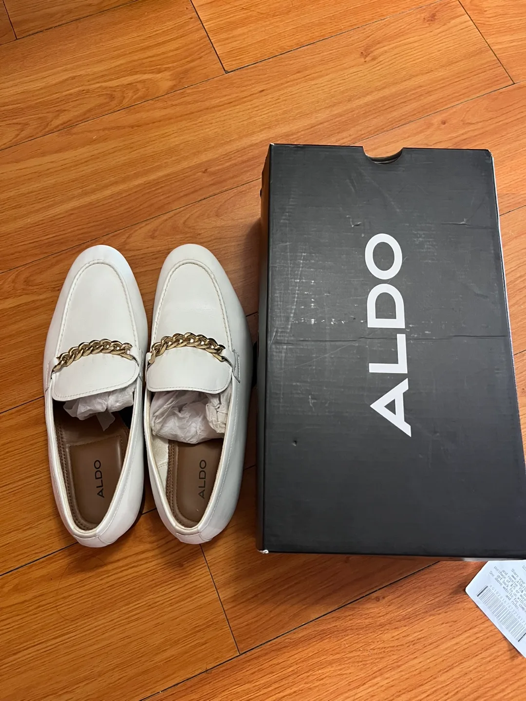 ALDO White Loafers with Gold Chain Detail thumbnail