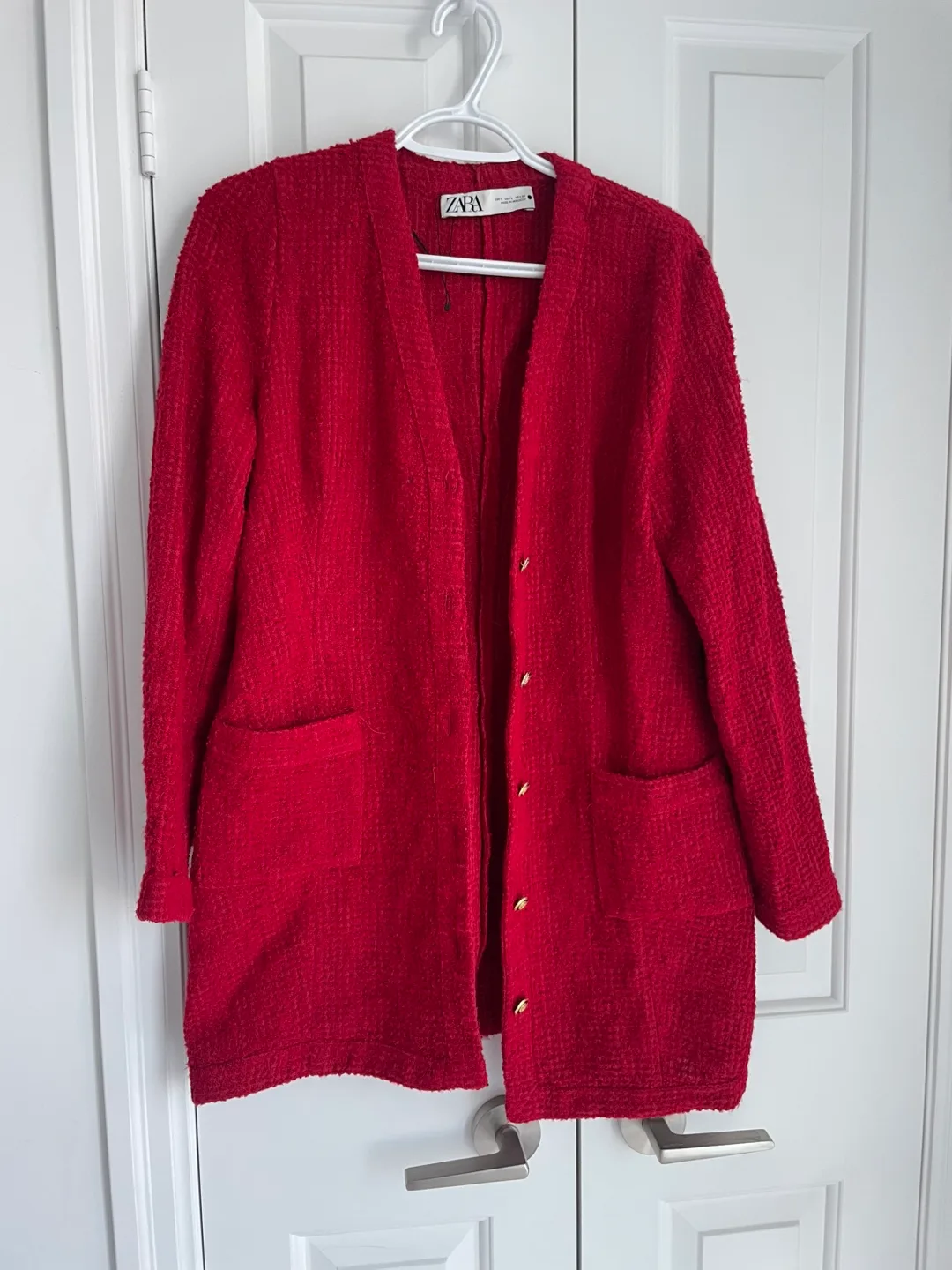 Zara Red Bouclé Cardigan - Size L thumbnail