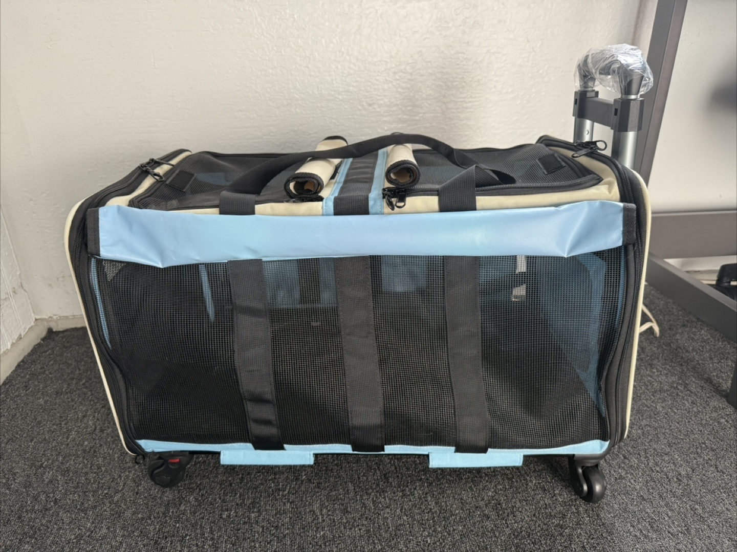 NEW pet carrier w/wheels & handle or strap to carry . - photo 4