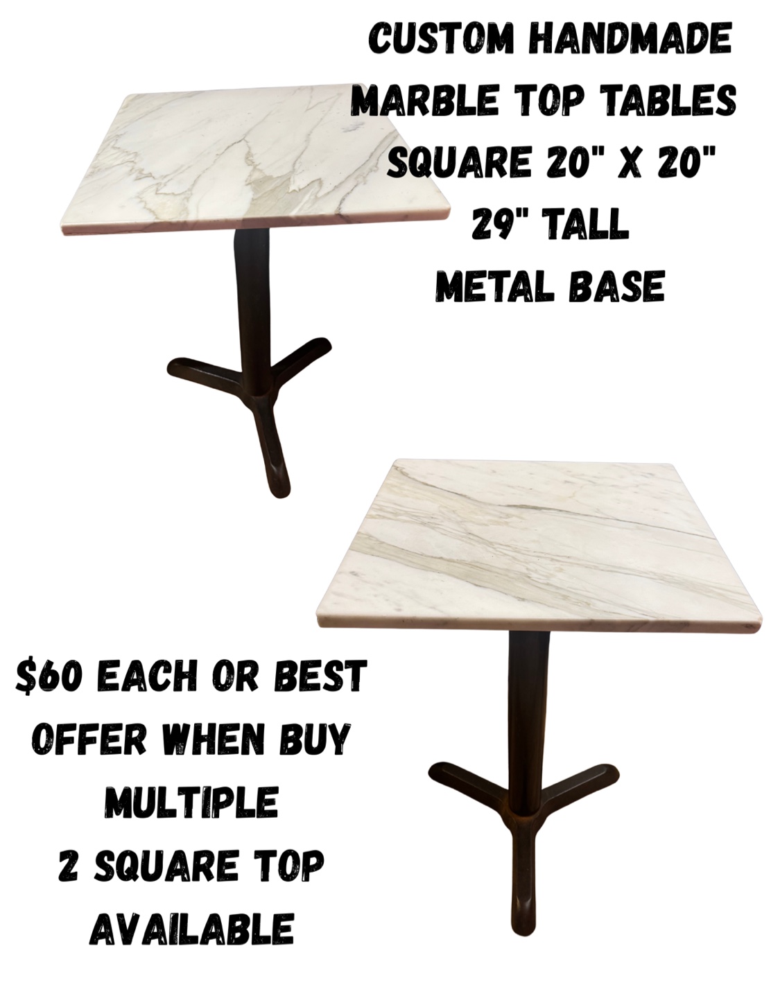 Custom Handmade Marble Top Table - 20"x20"