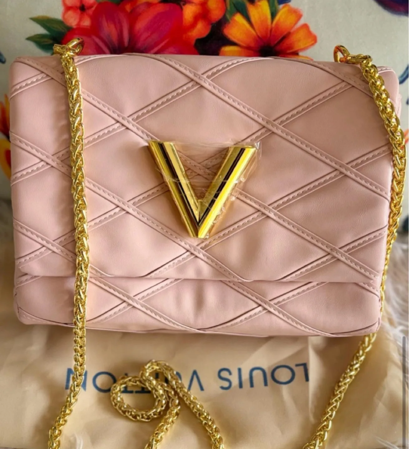 LV Pink Shoulder Bag with Gold Chain thumbnail