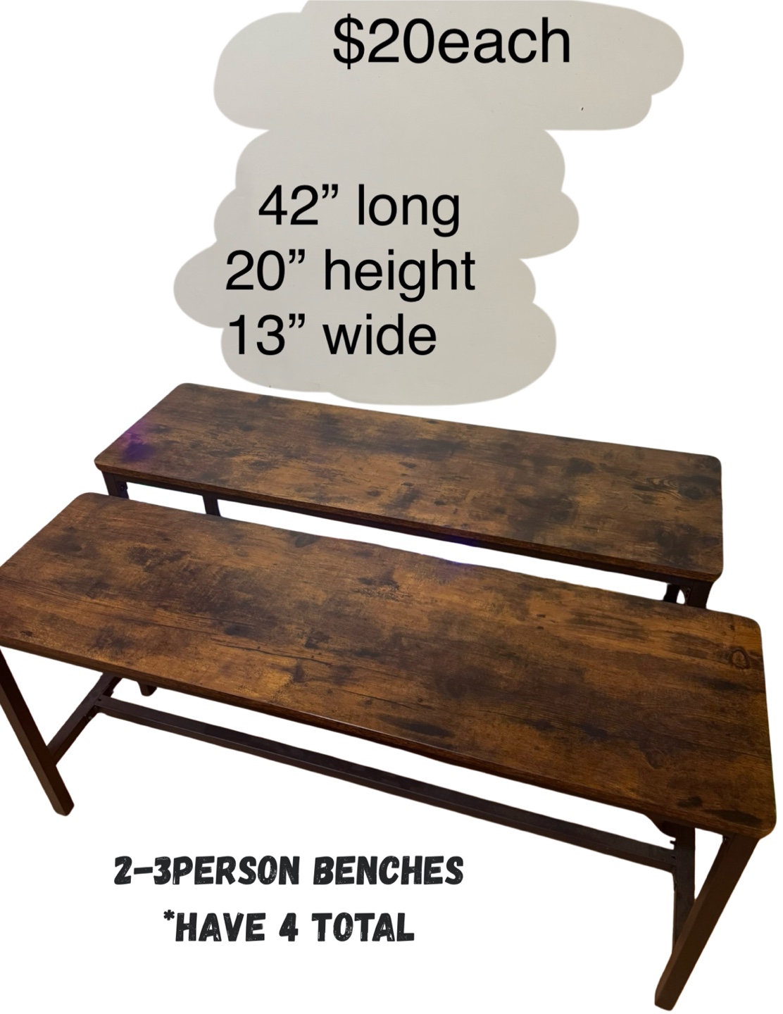 2-3 Person Benches - 4 Available