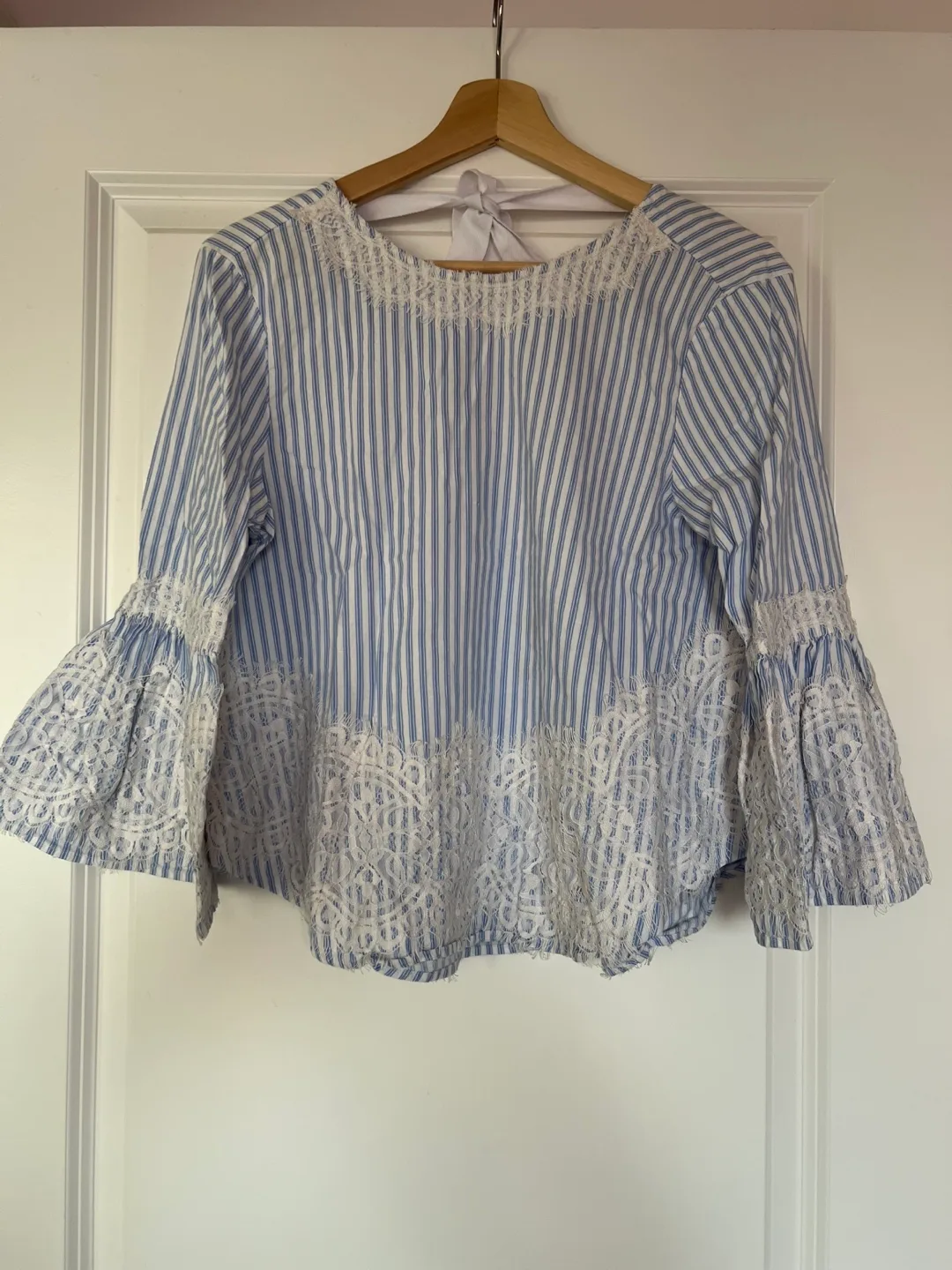 Zara Woman Blue Striped Lace Blouse - Size S thumbnail