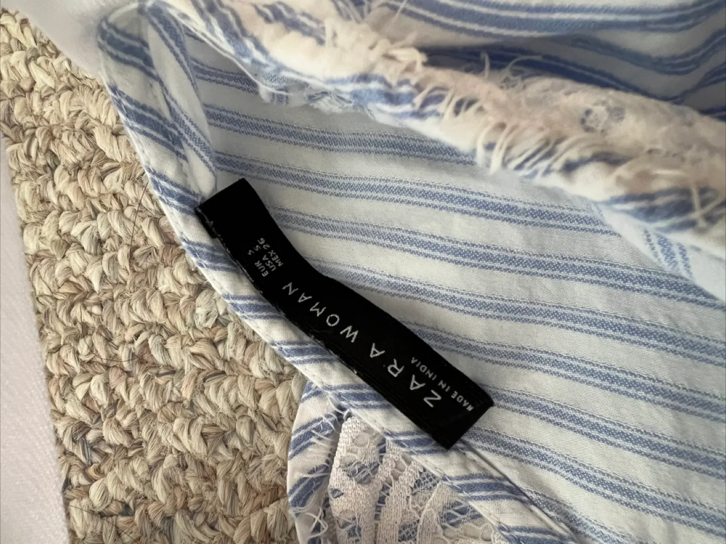 Zara Woman Blue Striped Lace Blouse - Size S image indicator(3)