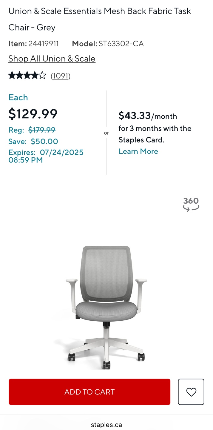 Union & Scale Essentials Mesh Back Fabric Task Chair - Grey - photo 5