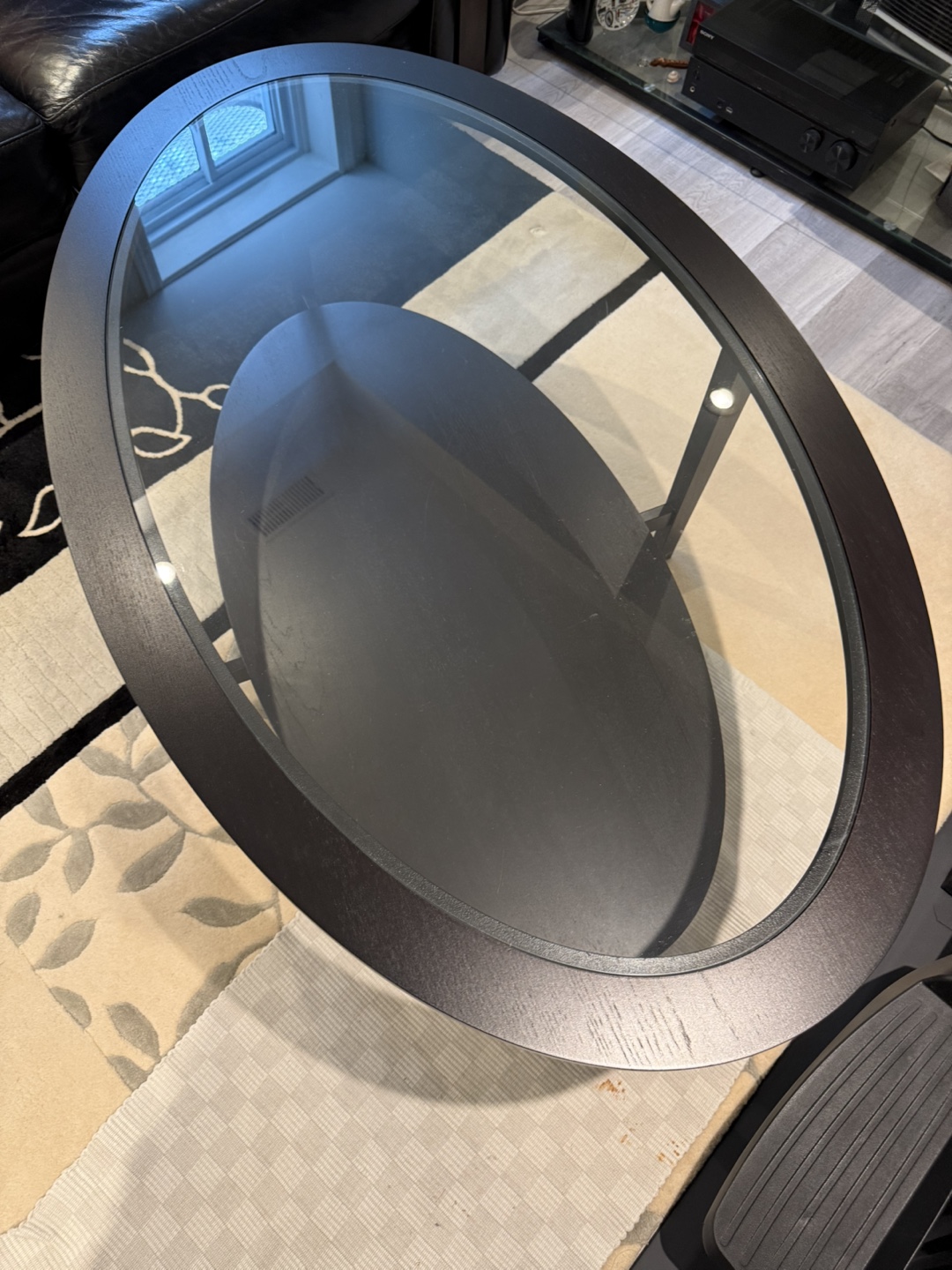 Oval glass top insert coffee table