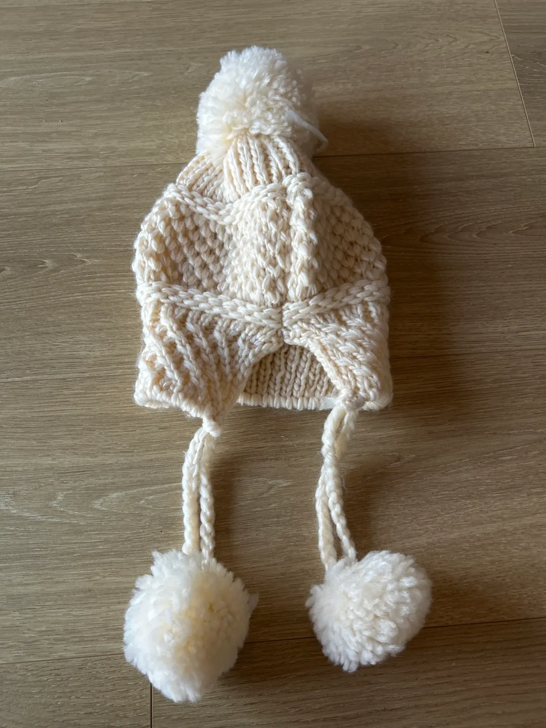 NWOT Cream Knit Beanie with Pom Poms thumbnail