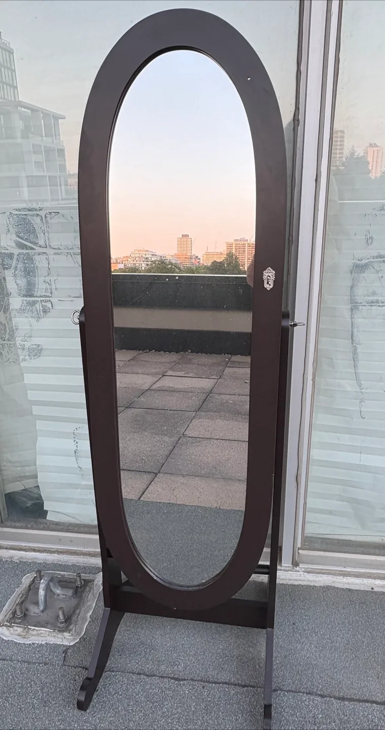 Oval Standing Jewellery Armoire with Mirror - Brown thumbnail
