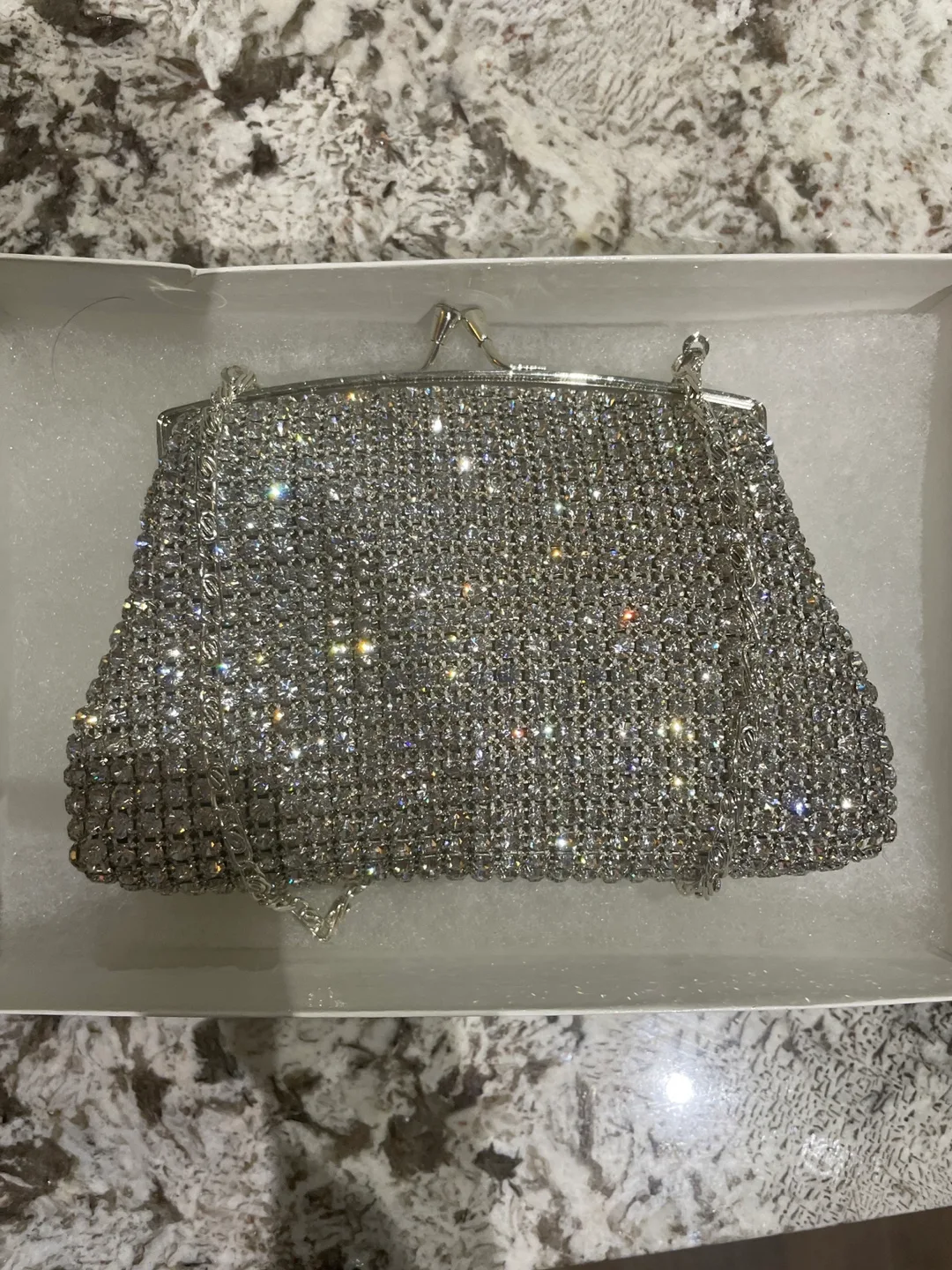 Silver Rhinestone Evening Clutch Purse New