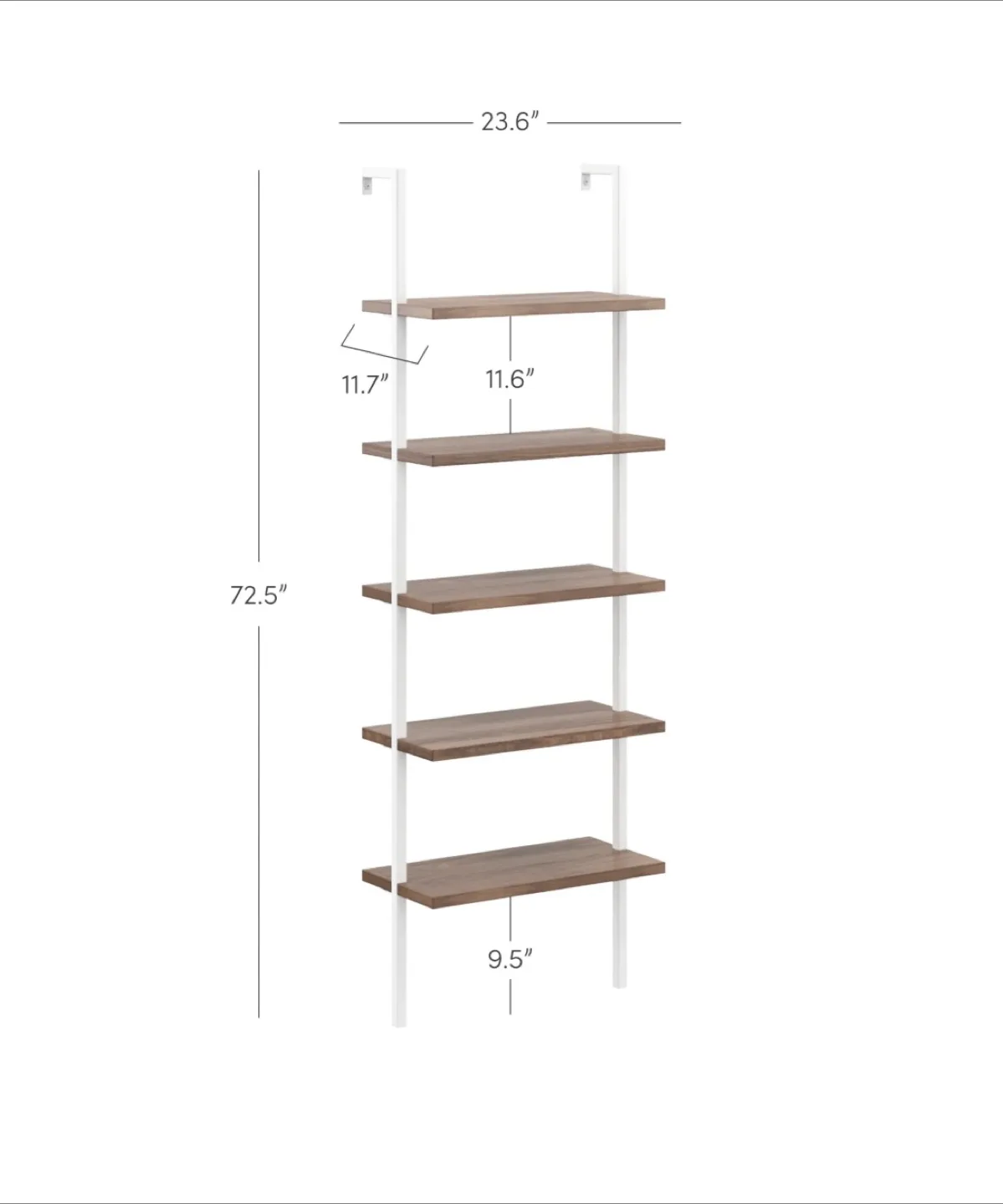 5-Shelf Ladder Bookshelf - Brown/White (wall mounted) image indicator(2)