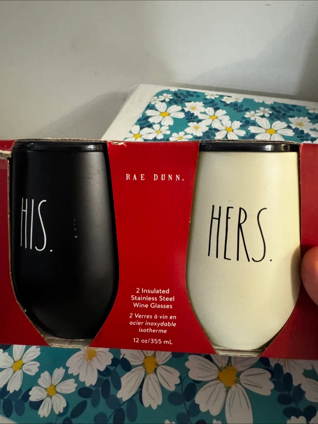Rae Dunn His & Hers Stainless Steel Wine Glasses - New thumbnail