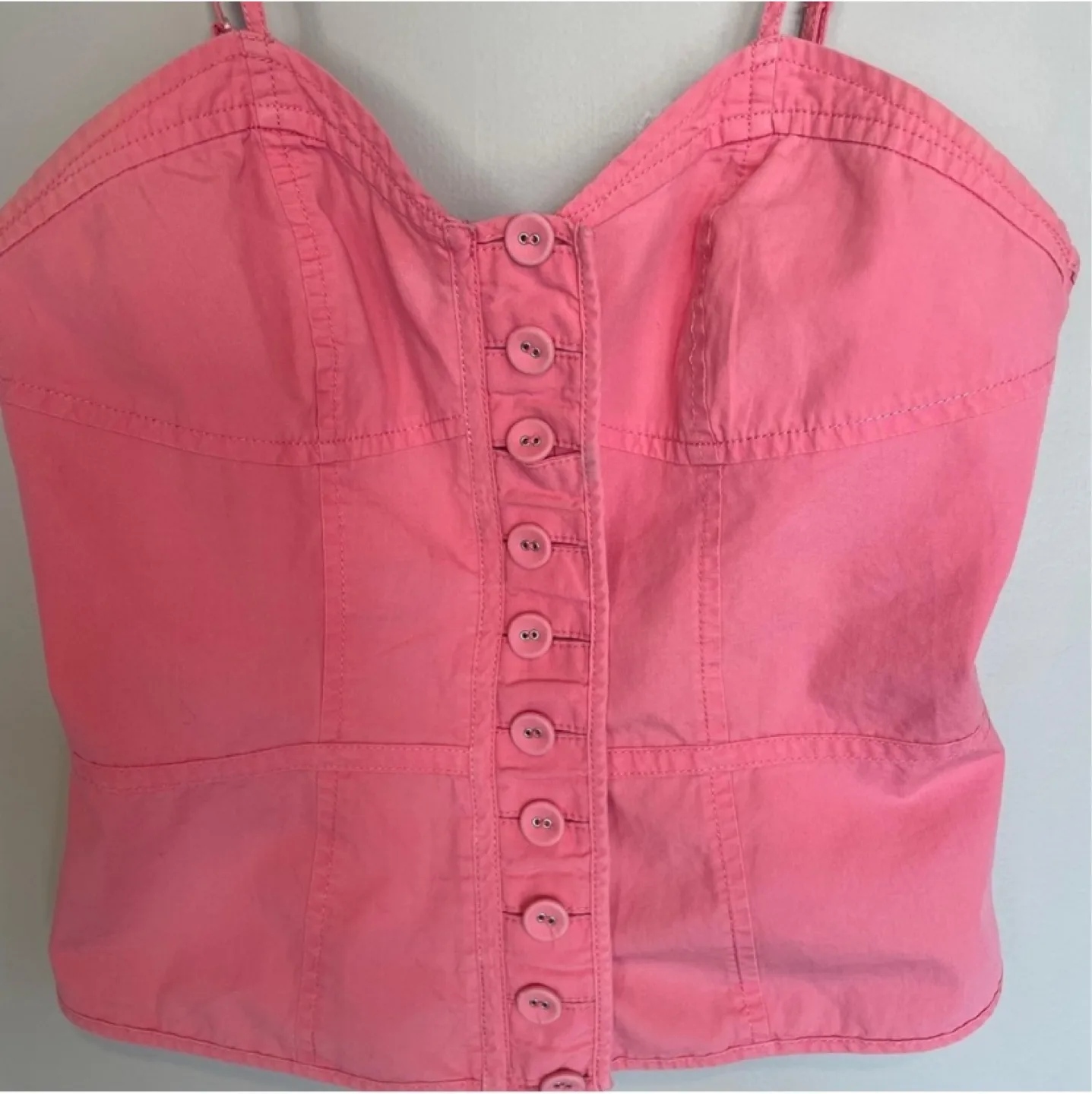 Y2K French Connection Pink Button Cargo Cami Top sz 4 thumbnail